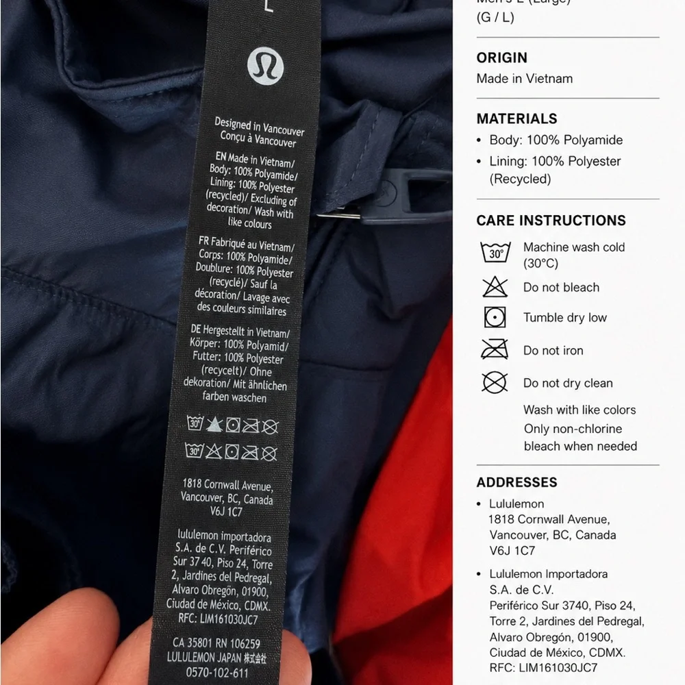 Lululemon Nylon Oversized Track Jacket NWT Men’s L Navy Red White $188